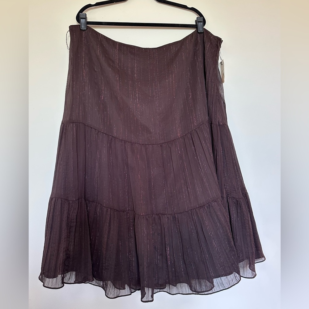 Worthington Woman NWT Vintage Brown Metallic Shimmer Tiered Skirt Size 24